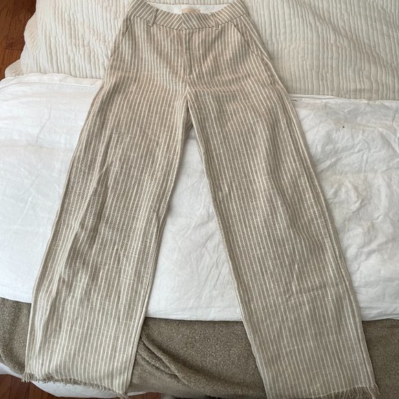 H&M Fringe-Hem Linen Blend Stripe Pants NWT - Size 32 / 0 - Picture 6 of 9